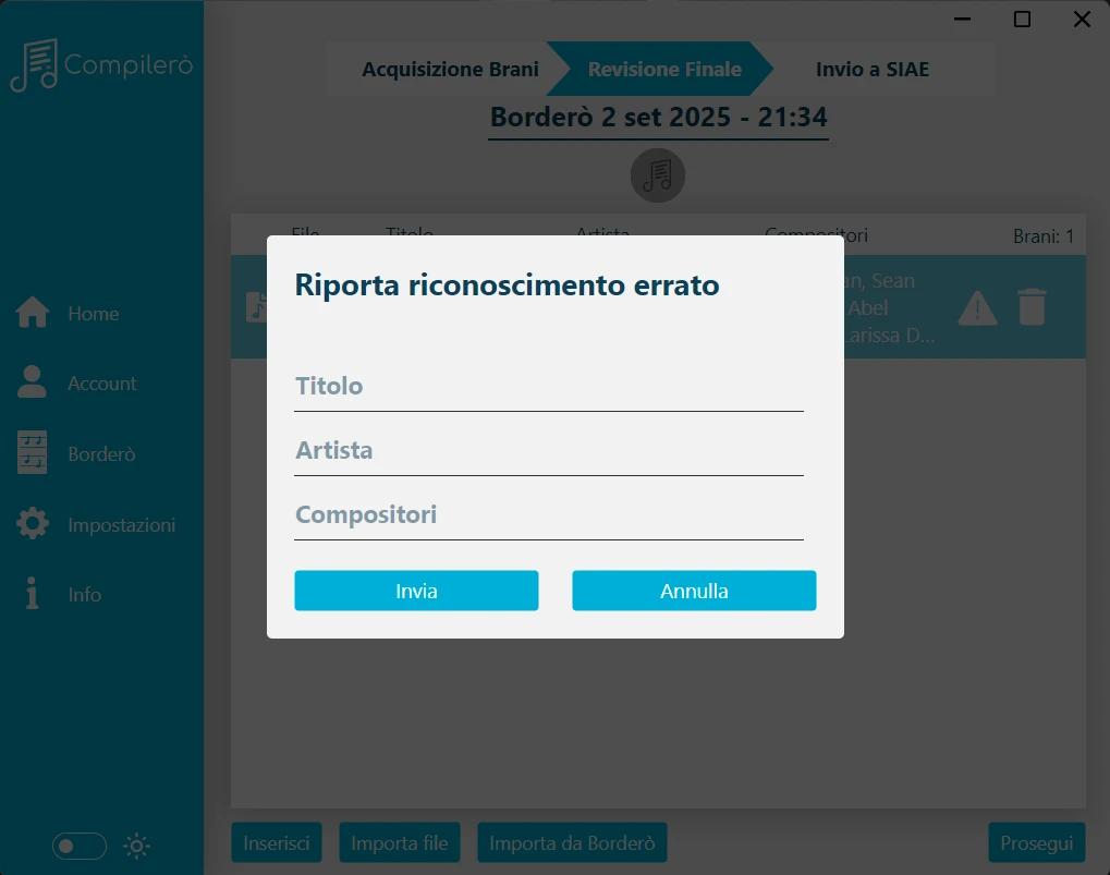 Invia Segnalazione Brano in Compilerò